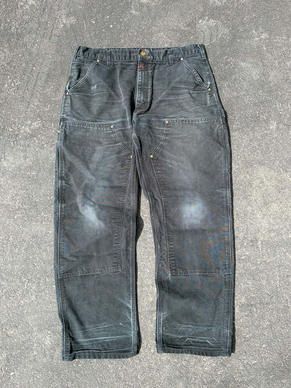 Carhartt Vintage Faded Black Double Knee Work Pants Dungarees